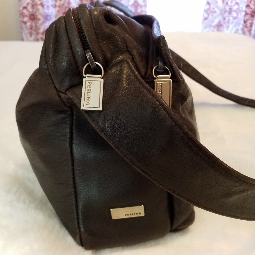 Perlina beautiful brown leather shoulder bag. Looks almost like new.